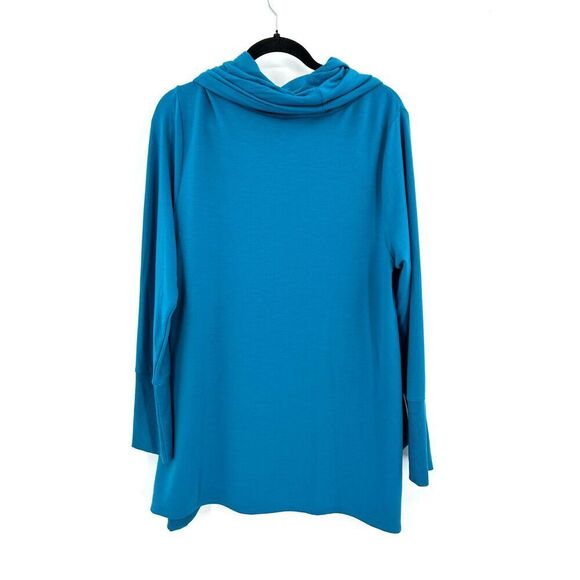 H BY HALSTON Basic Teal Blue Cowl Neck Asymmetrical Oversized Tunic Top Large - Picture 3 of 6